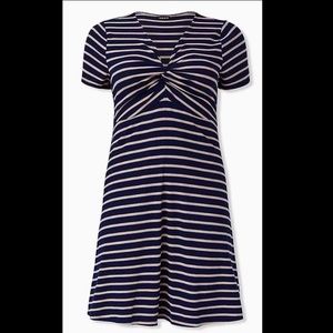 NWOT Torrid Navy & Taupe Stripe Rib Twist Front Dress size 4